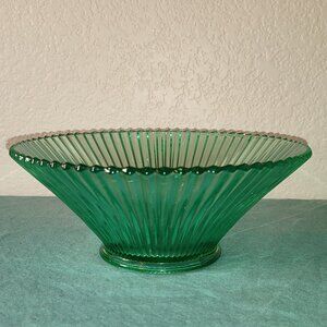 Vintage Emerald Green Ribbed Glass Bowl